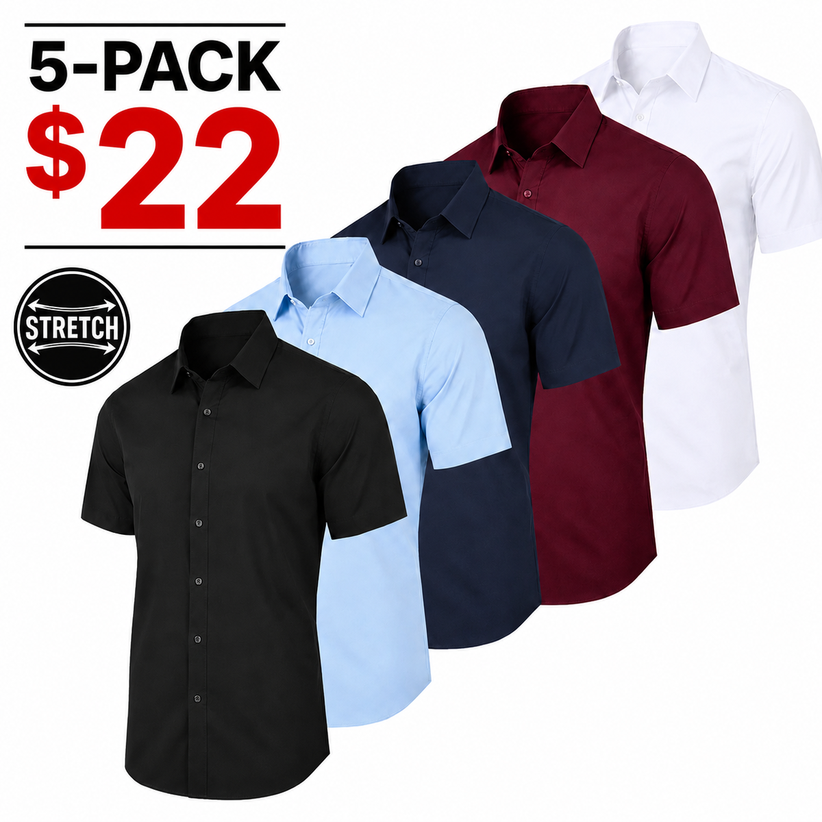 Men's Short Sleeve Stretch Dress Shirt